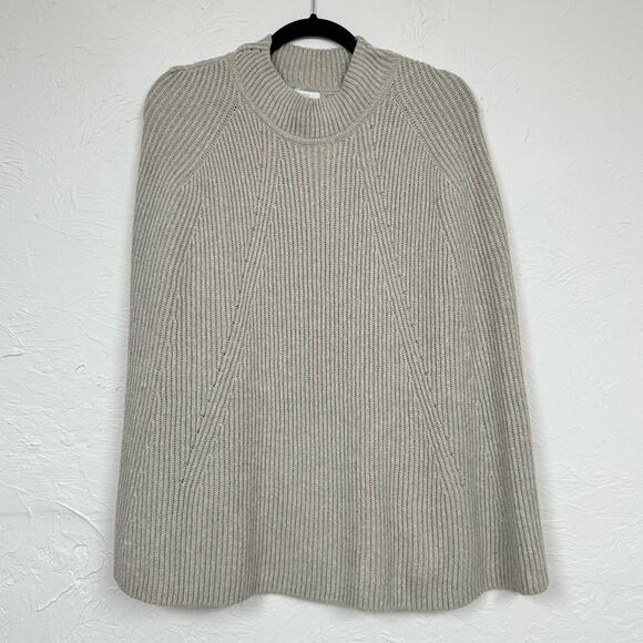 J Jill Grey Knit Poncho Sweater Womens OS Fall Winter Cape Pullover Preppy Warm - Picture 1 of 8